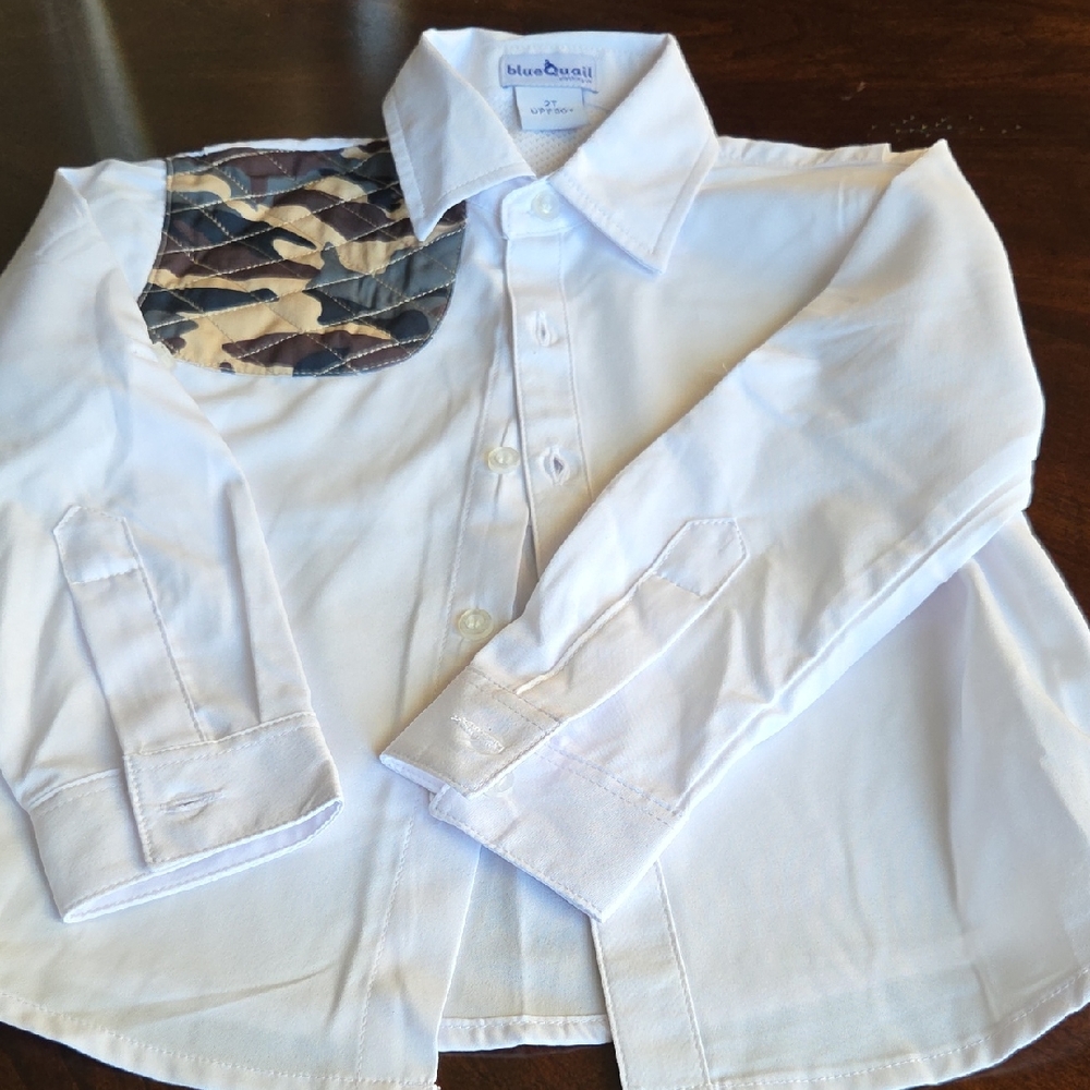 Boy's Ranch White Button-Down Shirt with Camouflage Detail